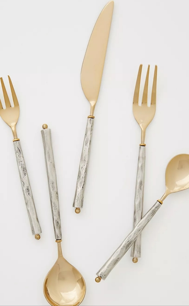 Anthropologie, 4 sets, Marceau Flatware 5-piece each set - mixed metals
